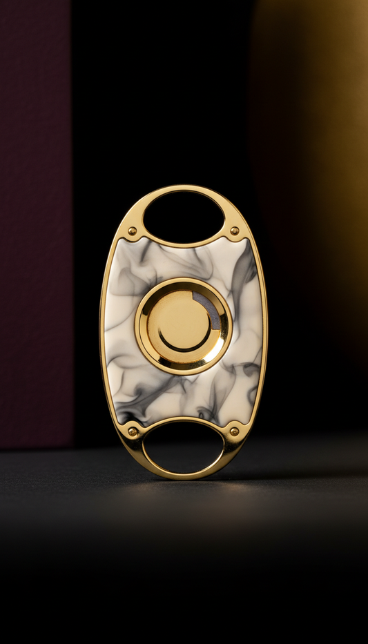 Ivory Smoke Enamel Cigar Cutter With Gold Accents